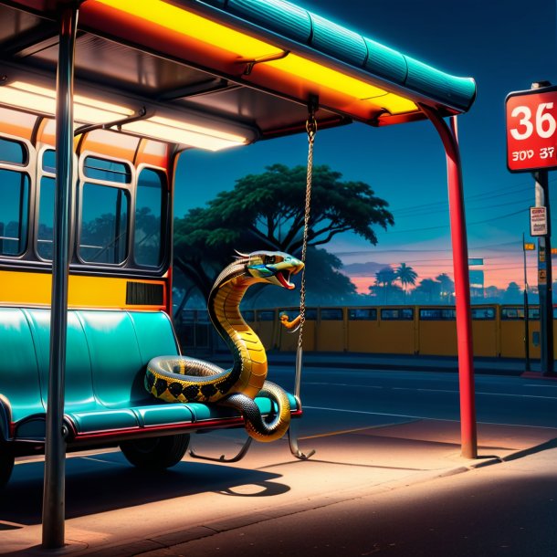 Photo of a swinging on a swing of a cobra on the bus stop