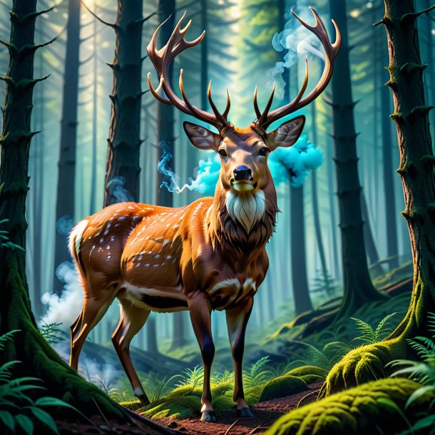 Picture of a smoking of a deer in the forest