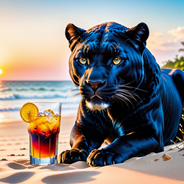 Picture of a drinking of a panther on the beach