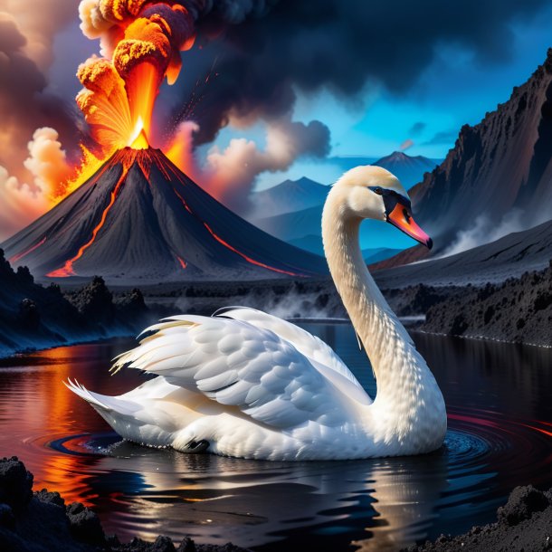 Photo of a playing of a swan in the volcano