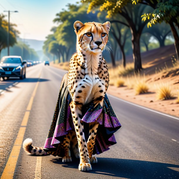 Illustration d'un guépard dans une jupe sur la route