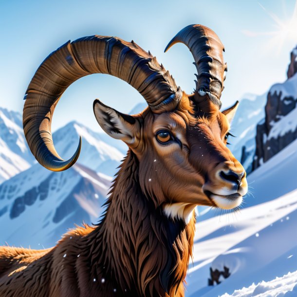 Image d'un cri d'un ibex dans la neige