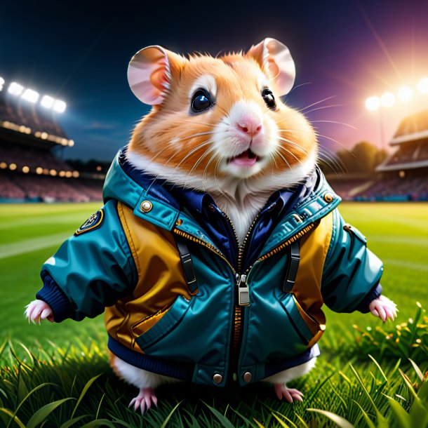 Illustration of a hamster in a jacket on the field