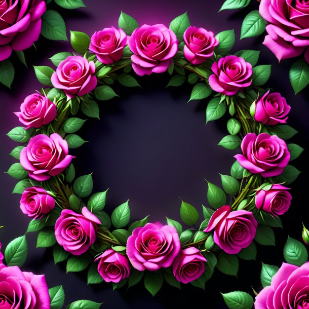 Illustration of a magenta wreath of roses