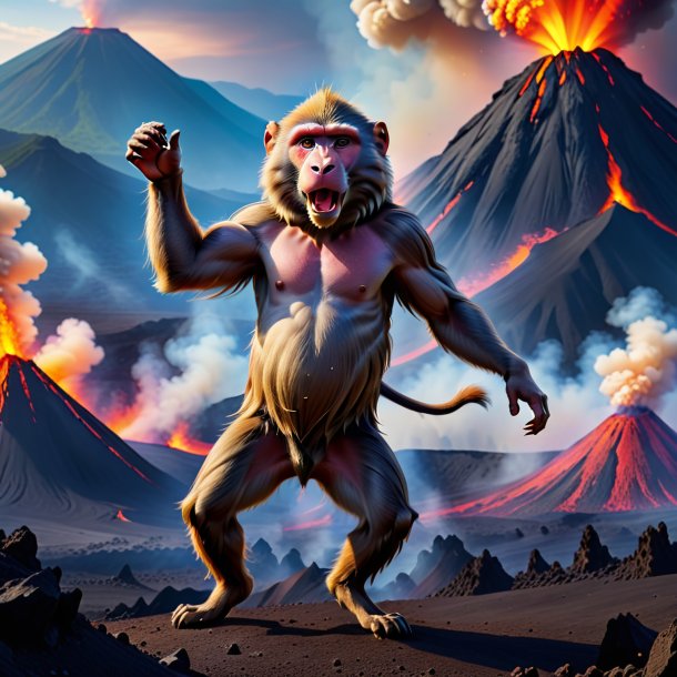 Photo of a dancing of a baboon in the volcano