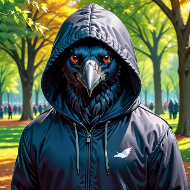 Drawing of a crow in a hoodie in the park