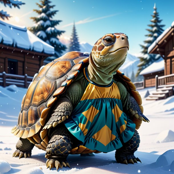 Drawing of a tortoise in a dress in the snow