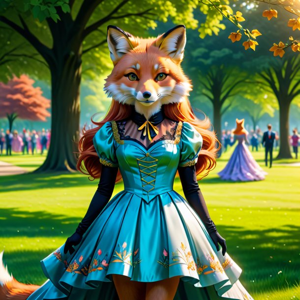 Drawing of a fox in a dress in the park