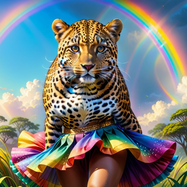 Drawing of a leopard in a skirt on the rainbow