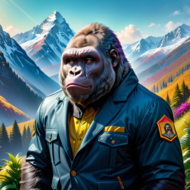 Illustration of a gorilla in a jacket in the mountains