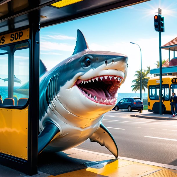 Picture of a smiling of a shark on the bus stop