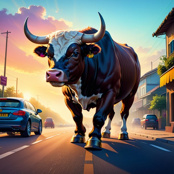 Illustration of a bull in a shoes on the road