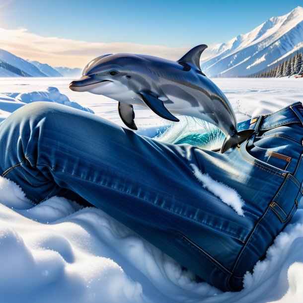 Pic of a dolphin in a jeans in the snow