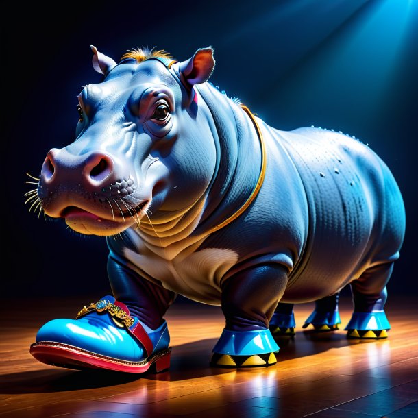 Pic d'un hippopotamus dans une chaussure bleue