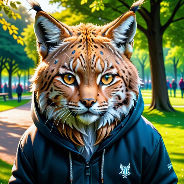 Desenho de um lince em um hoodie no parque