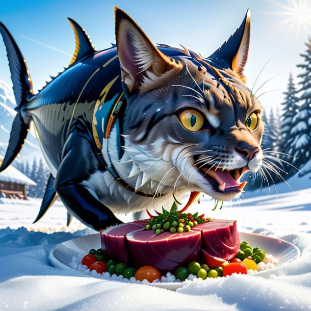 Image of a eating of a tuna in the snow