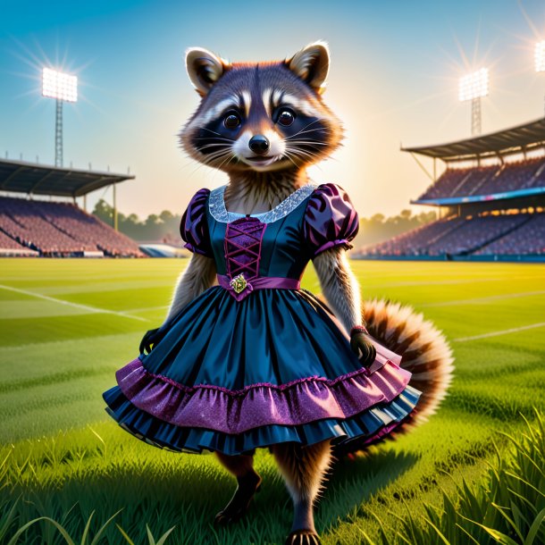 Picture of a raccoon in a dress on the field