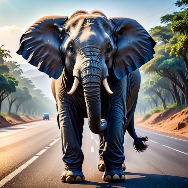 Image of a elephant in a trousers on the road