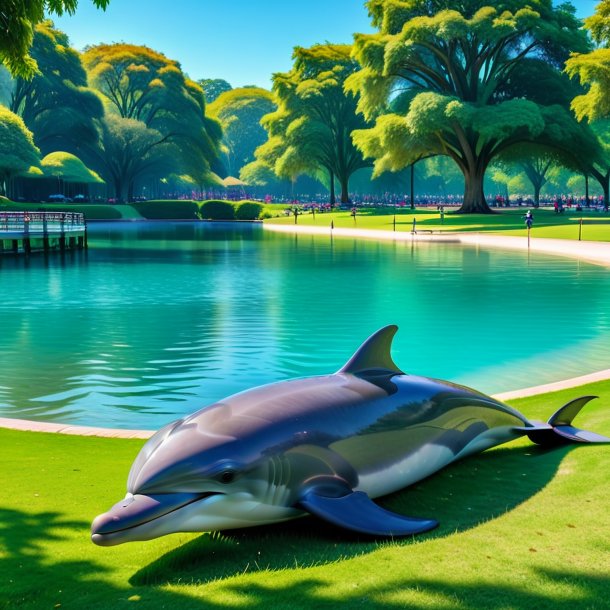 Image of a resting of a dolphin in the park