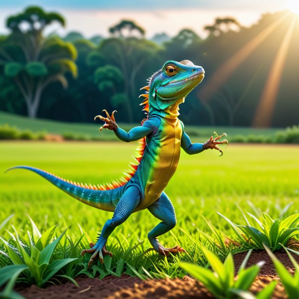 Pic d'une danse d'un lézard sur le terrain