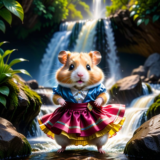 Photo of a hamster in a skirt in the waterfall