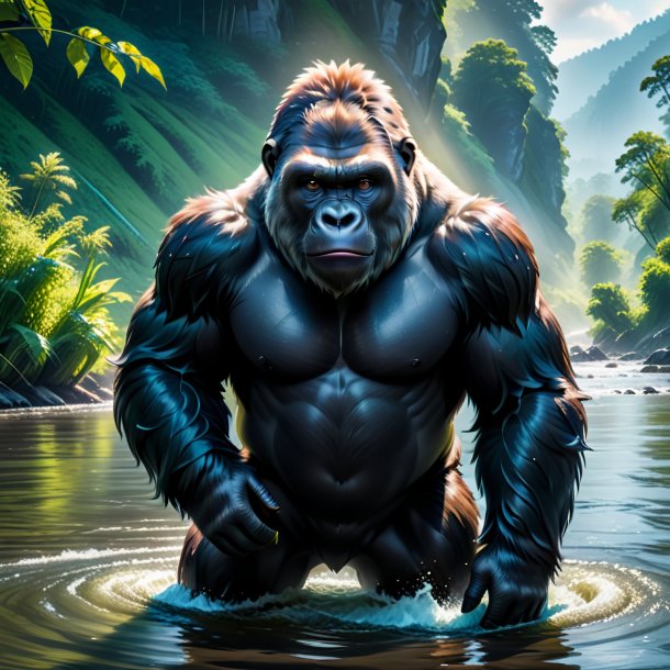 Image of a gorilla in a coat in the river