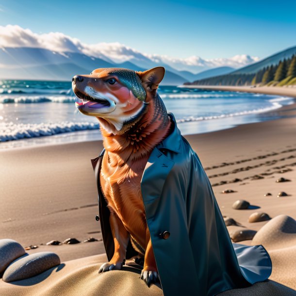 Photo of a salmon in a coat on the beach