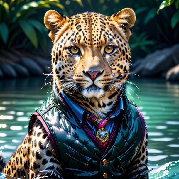 Drawing of a leopard in a vest in the water