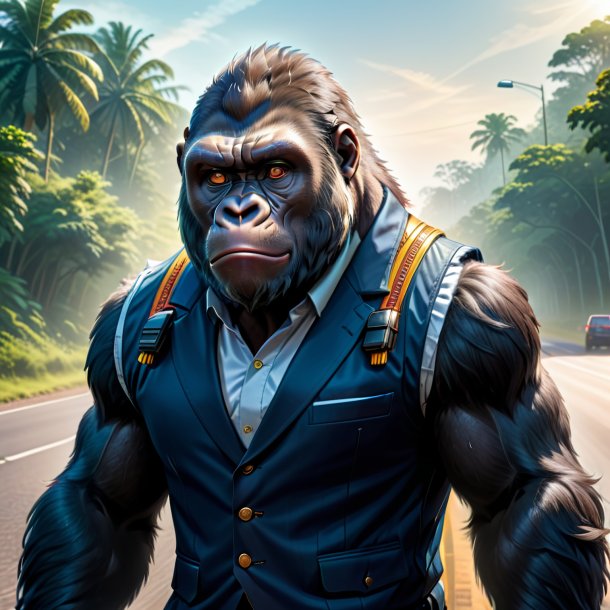 Illustration of a gorilla in a vest on the road