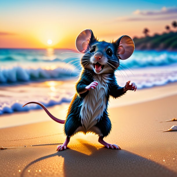 Image d'une danse d'une souris sur la plage