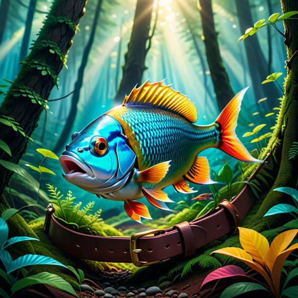 Illustration of a fish in a belt in the forest