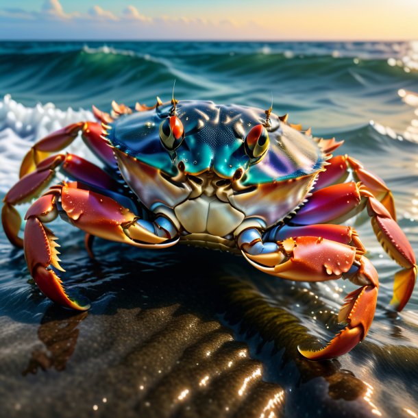 Foto de un cangrejo en una chaqueta en el mar