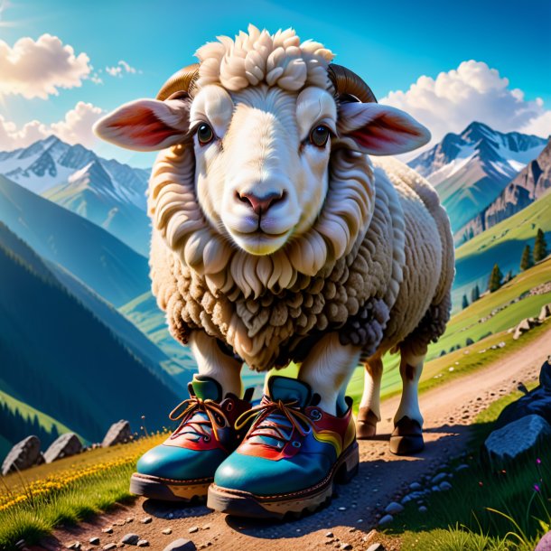 Pic of a sheep in a shoes in the mountains