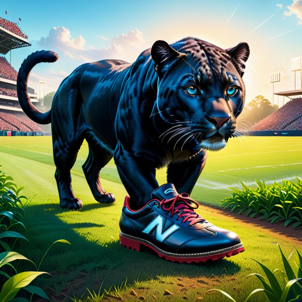 Drawing of a panther in a shoes on the field