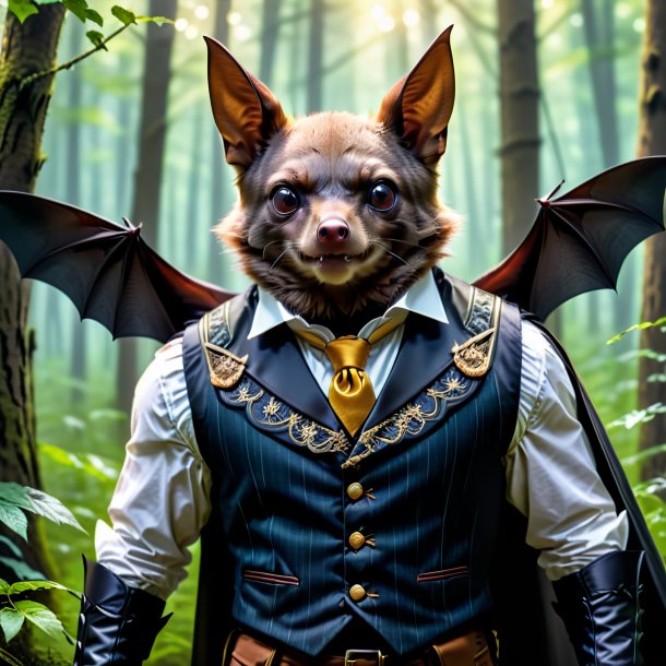 Photo of a bat in a vest in the forest