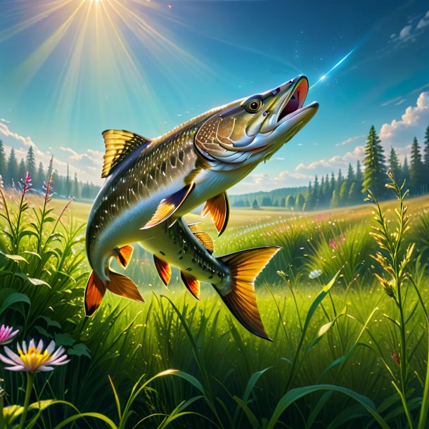 Pic of a dancing of a pike in the meadow