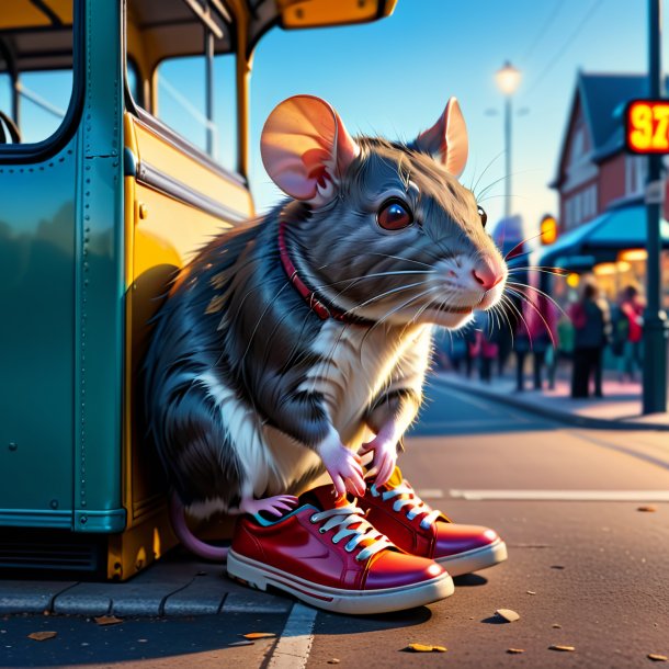 Image of a rat in a shoes on the bus stop