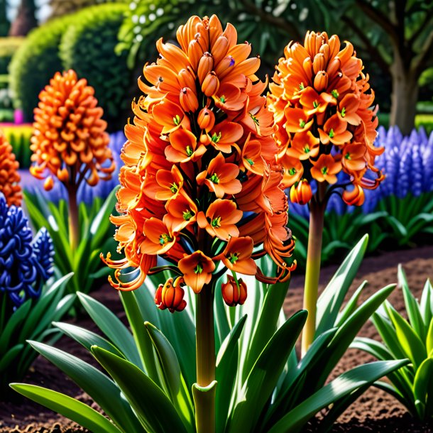 "depiction of a orange hyacinth, garden"