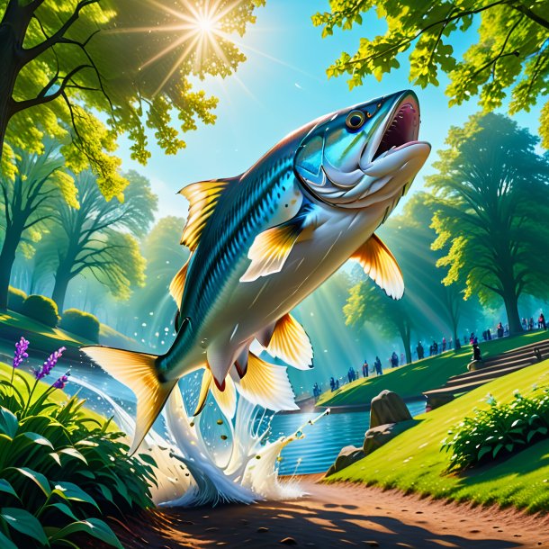 Picture of a jumping of a haddock in the park