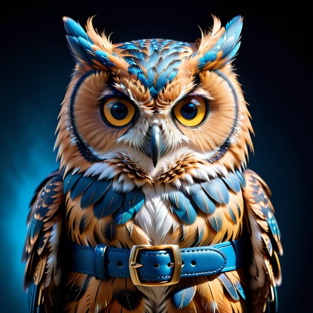 Image of a owl in a blue belt