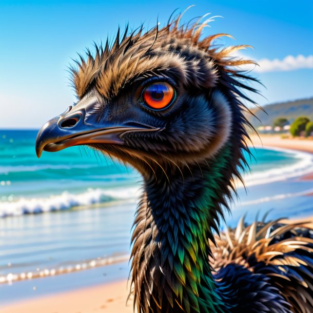 Foto de un llanto de un emu en la playa