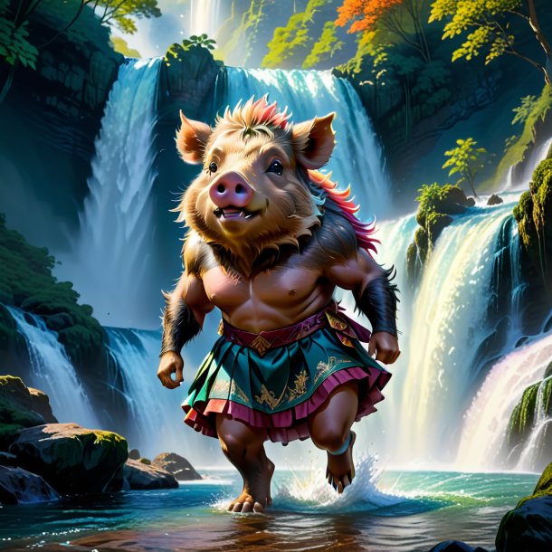 Drawing of a boar in a skirt in the waterfall