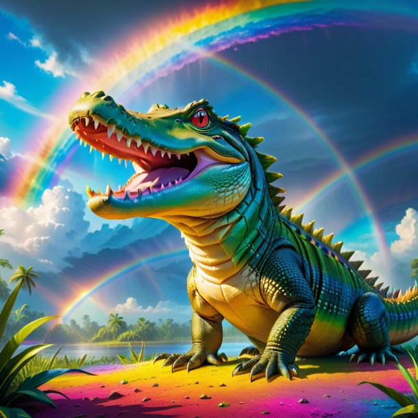 Image of a playing of a crocodile on the rainbow