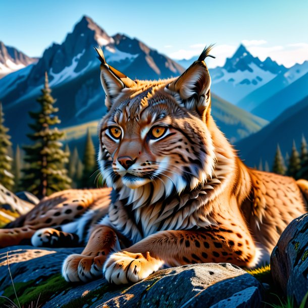 Picture of a resting of a lynx in the mountains