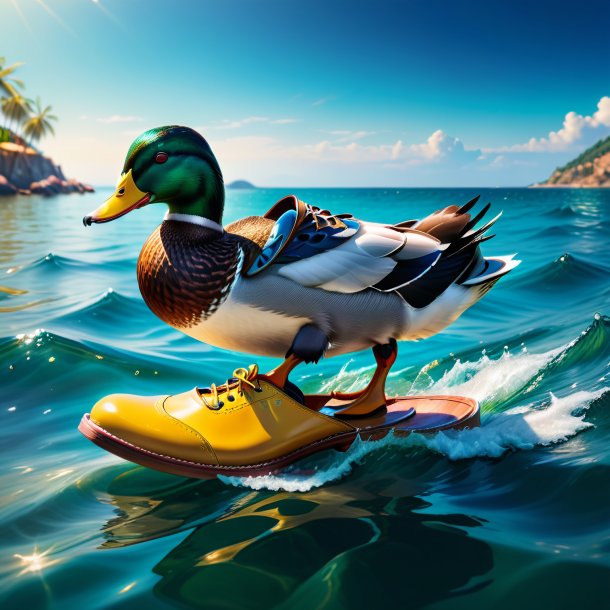 Picture of a duck in a shoes in the sea