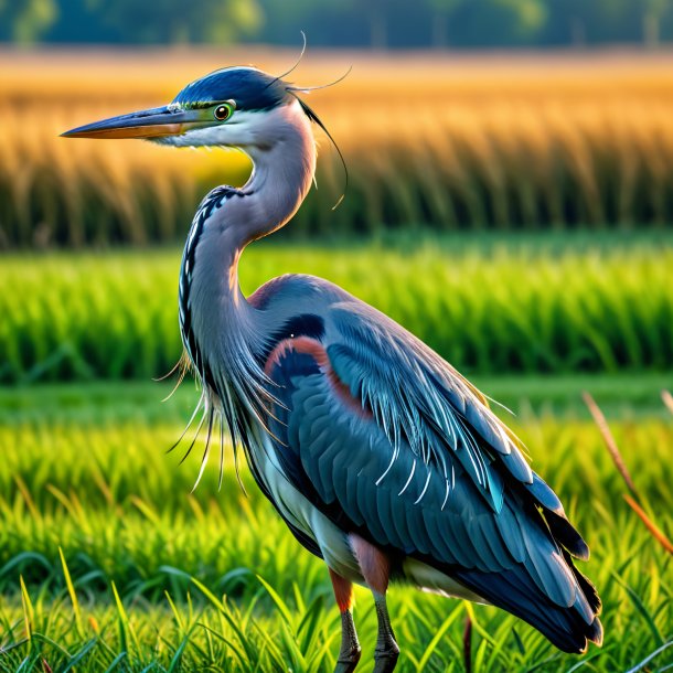 Uma foto de uma raivosa de uma garça no campo