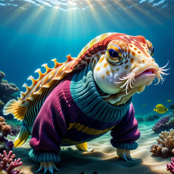 Image of a cuttlefish in a sweater in the sea