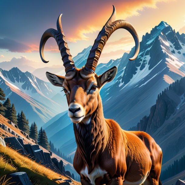 Image of a ibex in a cap in the mountains