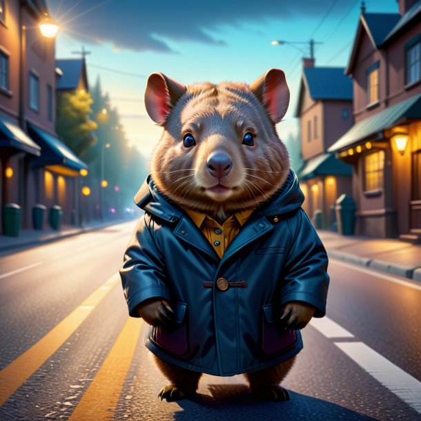 Illustration of a wombat in a coat on the road