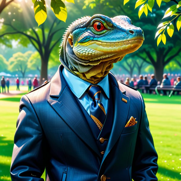 Drawing of a monitor lizard in a jacket in the park